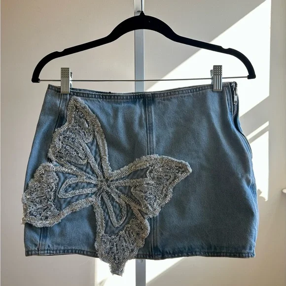 NEW PatBO Camila Coelho Denim Skirt NWT Sz 2 Beaded Accents - Picture 7 of 14